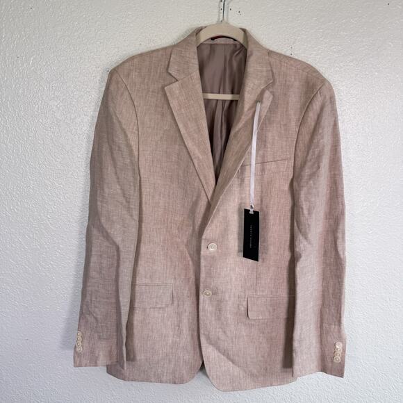 Tommy Hilfiger Blazer Mens 38 Regular Beige Linen Sport Coat Two Button Classic